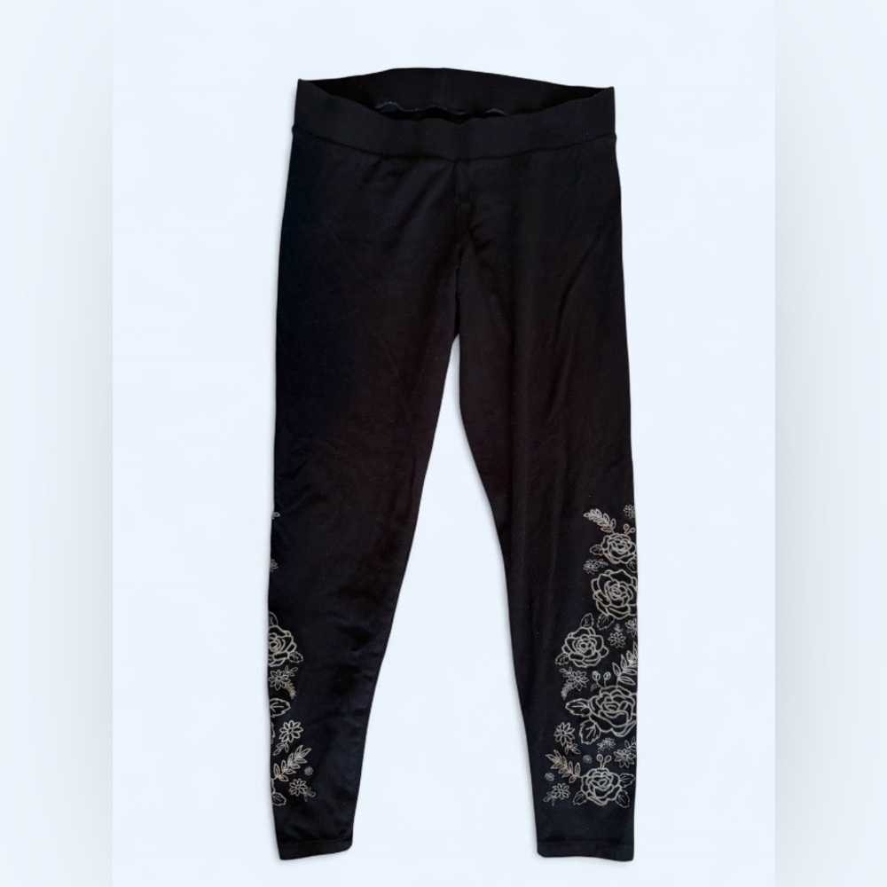 Torrid Black Floral Embroidered Leggings Size 1 (14/16)